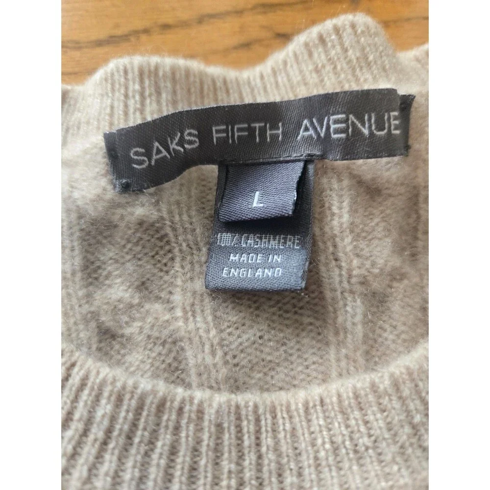 Saks Fifth Avenue Mens Cashmere Cableknit Sweater Fisherman Soft Size Large